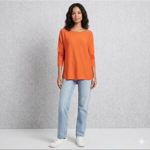 Michael Kors Womens Size Medium Orange Knit Tunic Sweater Side Slit Scoop Neck